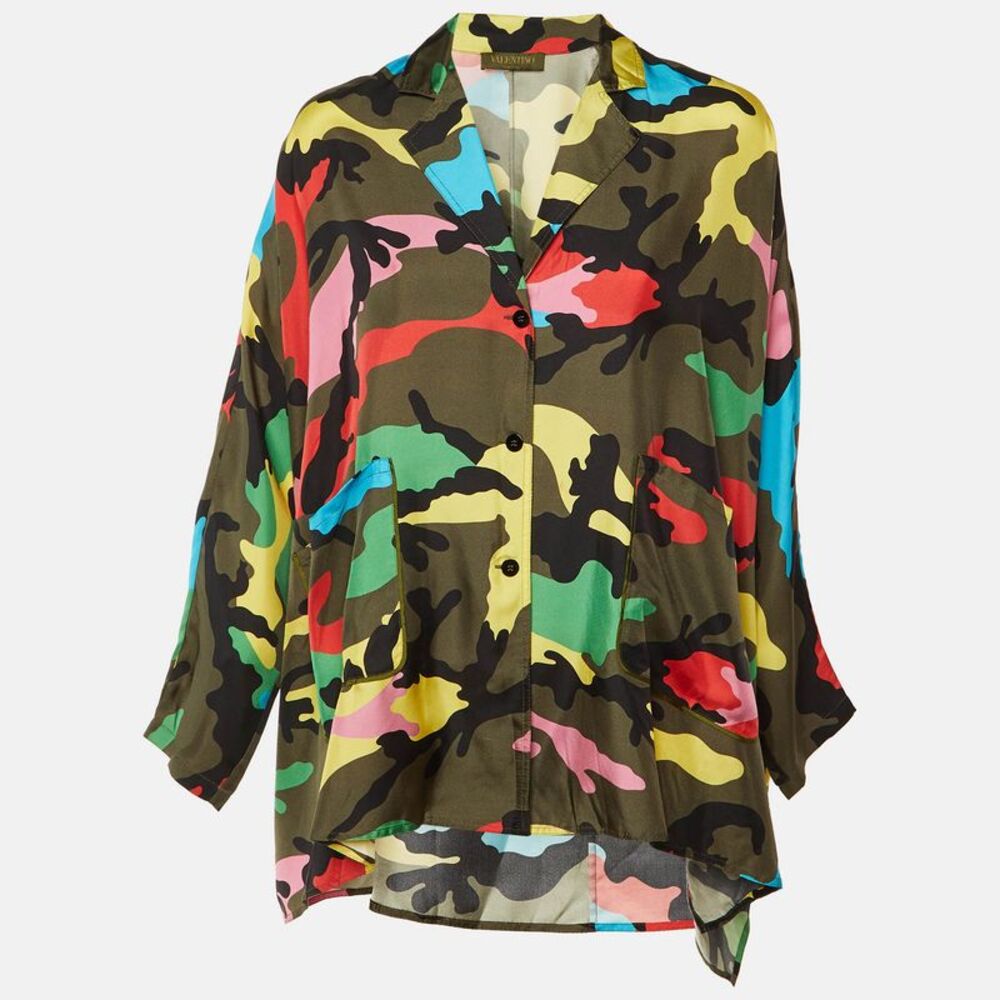Valentino Rainbow Camo Printed Silk Oversized Shirt S